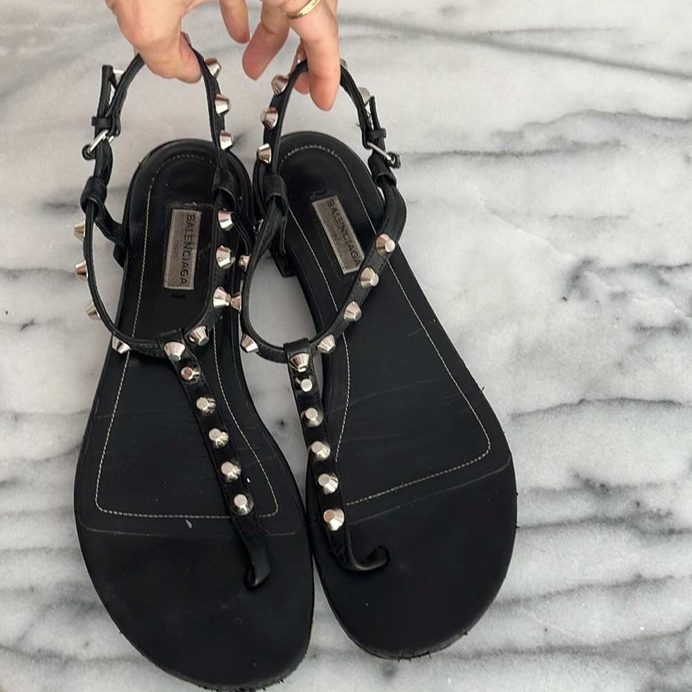 Balenciaga black studded sandals with silver hardware size 39
